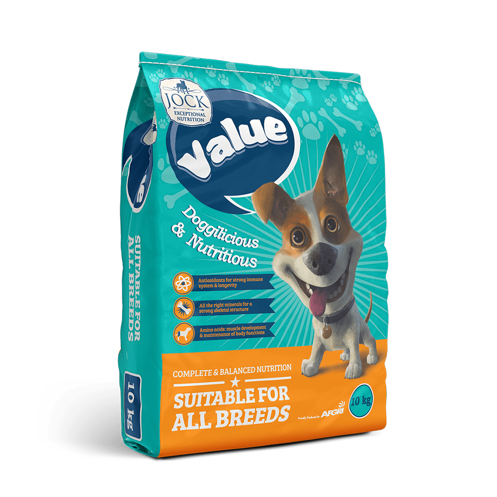 The role that nutrition plays in keeping your dog healthy is absolutely critical. JOCK Value is specially formulated to completely address these needs and keep your dog a few steps ahead of the rest.