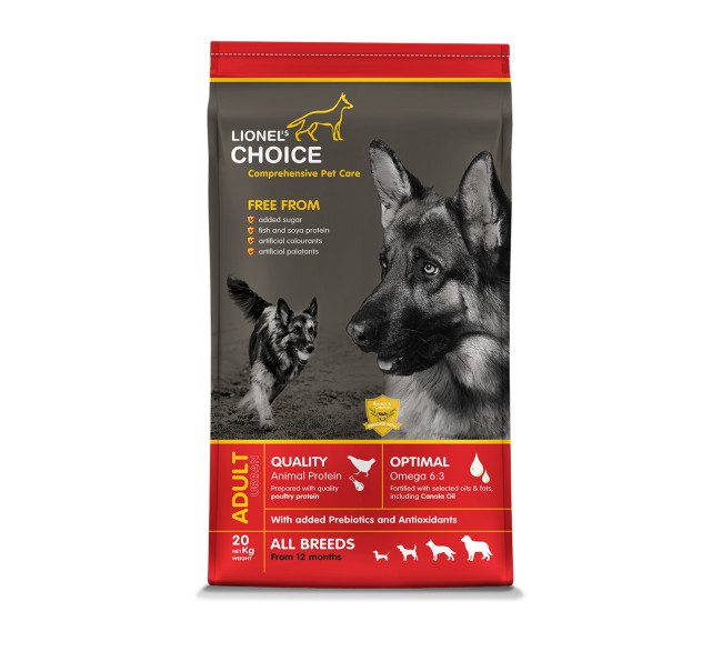 Lionel's Choice Adult Dog Food is a hypoallergenic