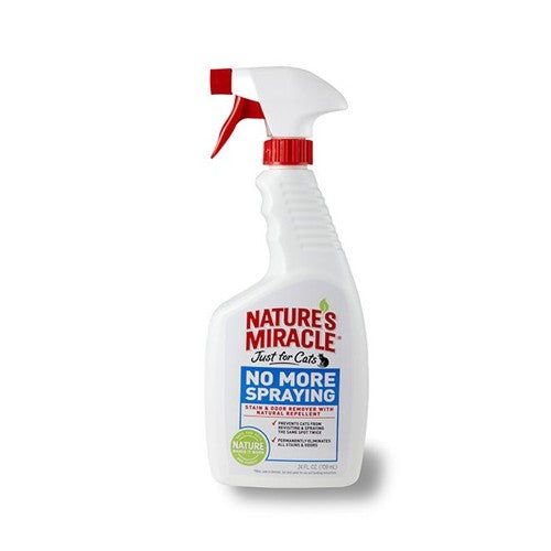 The all natural repellent pet stain & odor remover prevents cats from revisiting and spraying the same spot twice! When used to clean an area previously sprayed by a cat