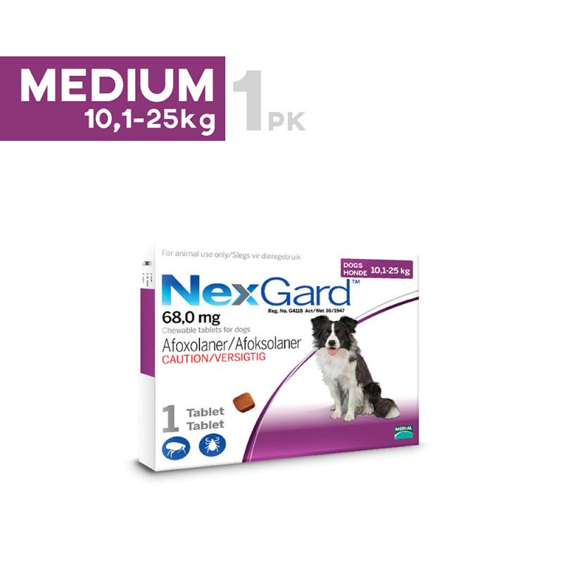 NexGard is a soft chewable dog treat that acts against fleas (before they lay their eggs) and kills them rapidly. Kills all major tick species that infest dogs for four weeks.